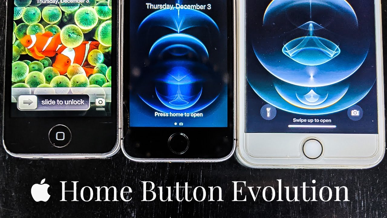 A modern visual representation of the evolution of the iPhone home button, showcasing its design changes over the years.