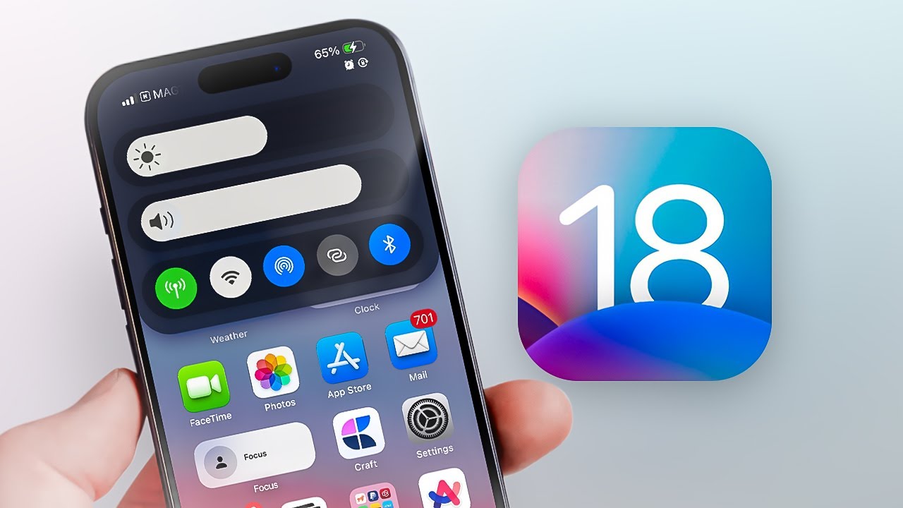 High-quality modern graphic representing the iOS 18.4 update and its beta version release, featuring a sleek smartphone interface and abstract design elements.