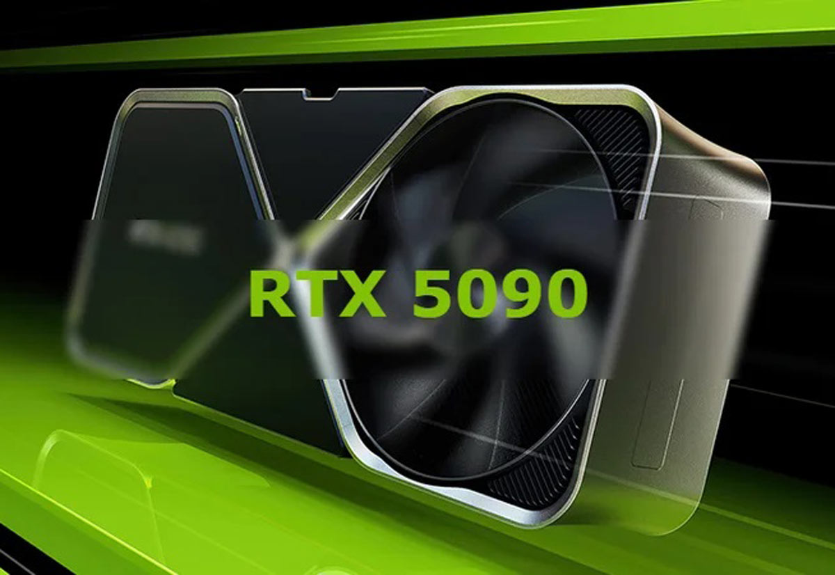 Modern aesthetic digital artwork illustrating NVIDIA RTX 5090 return request with fire risk warning.