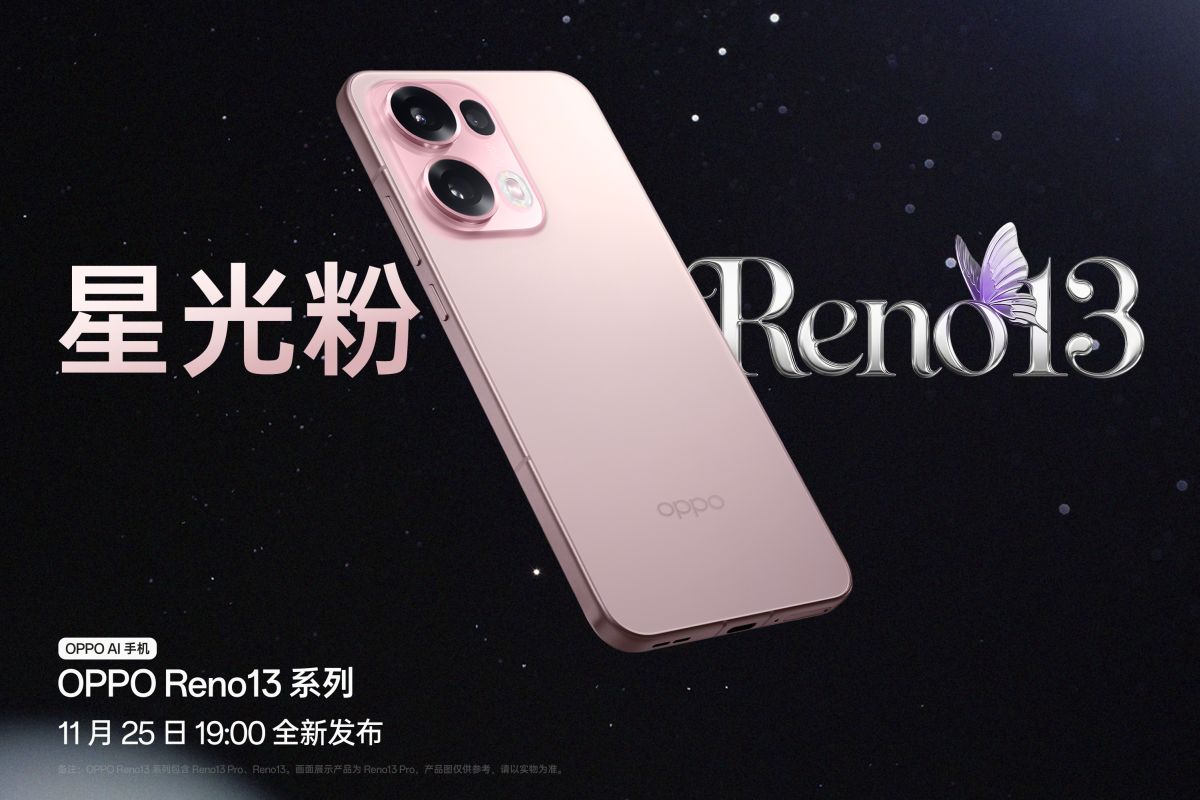 Graphic design comparing Oppo Reno13 and Reno13 Pro smartphone features.