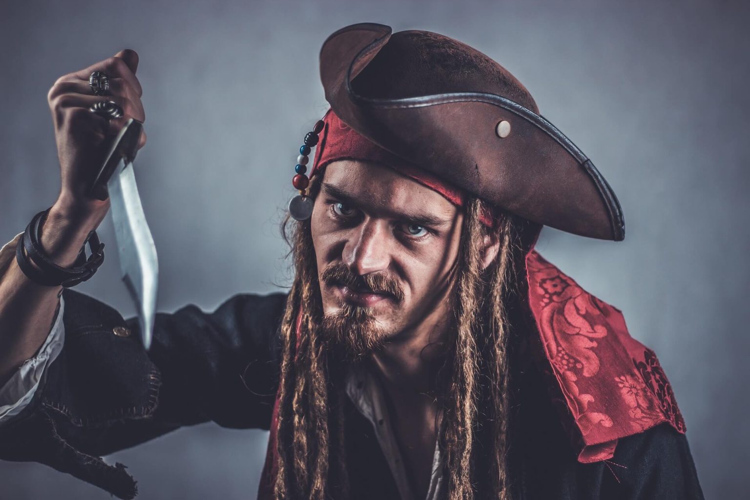 Modern aesthetic representation of pirates with a technological twist, suitable for social media.