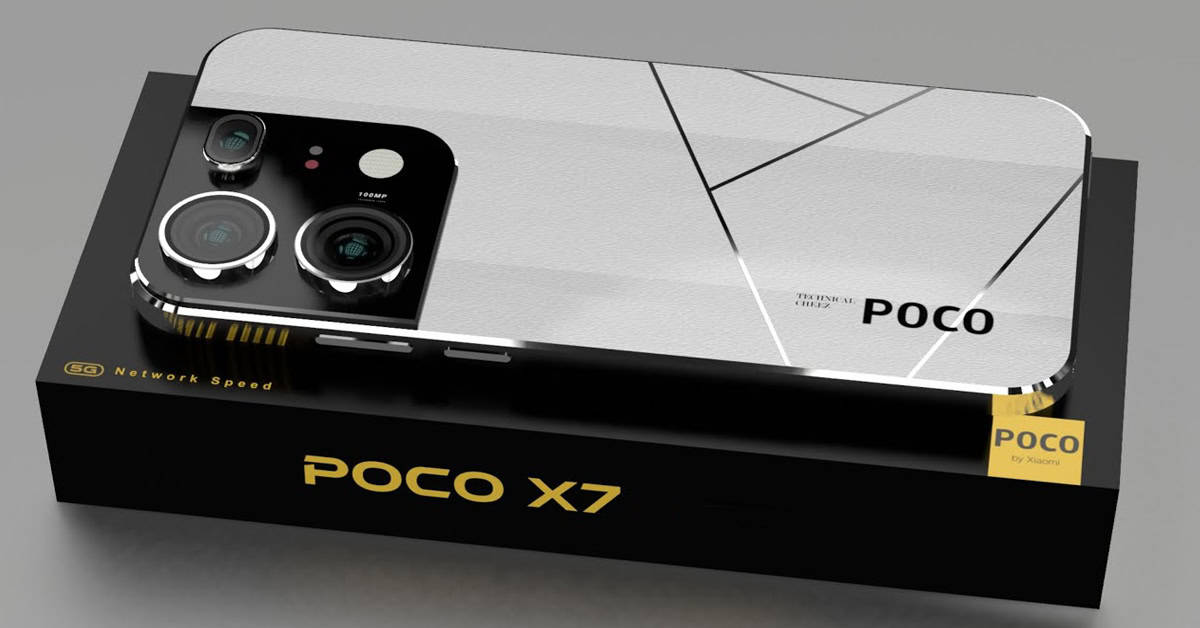 Modern visual representation of the Poco F7 smartphone showcasing its sleek design and technological features.