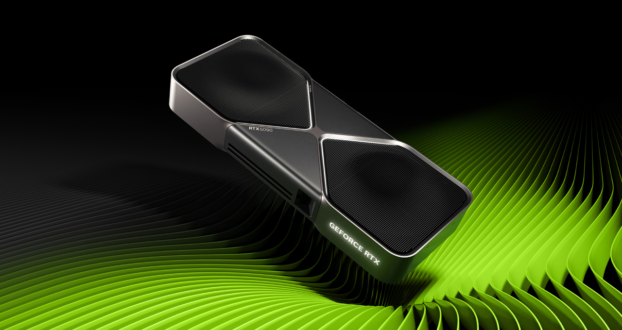 A modern artistic representation of Nvidia RTX 50 series GPUs, symbolizing the new era of technology with a high-tech design.