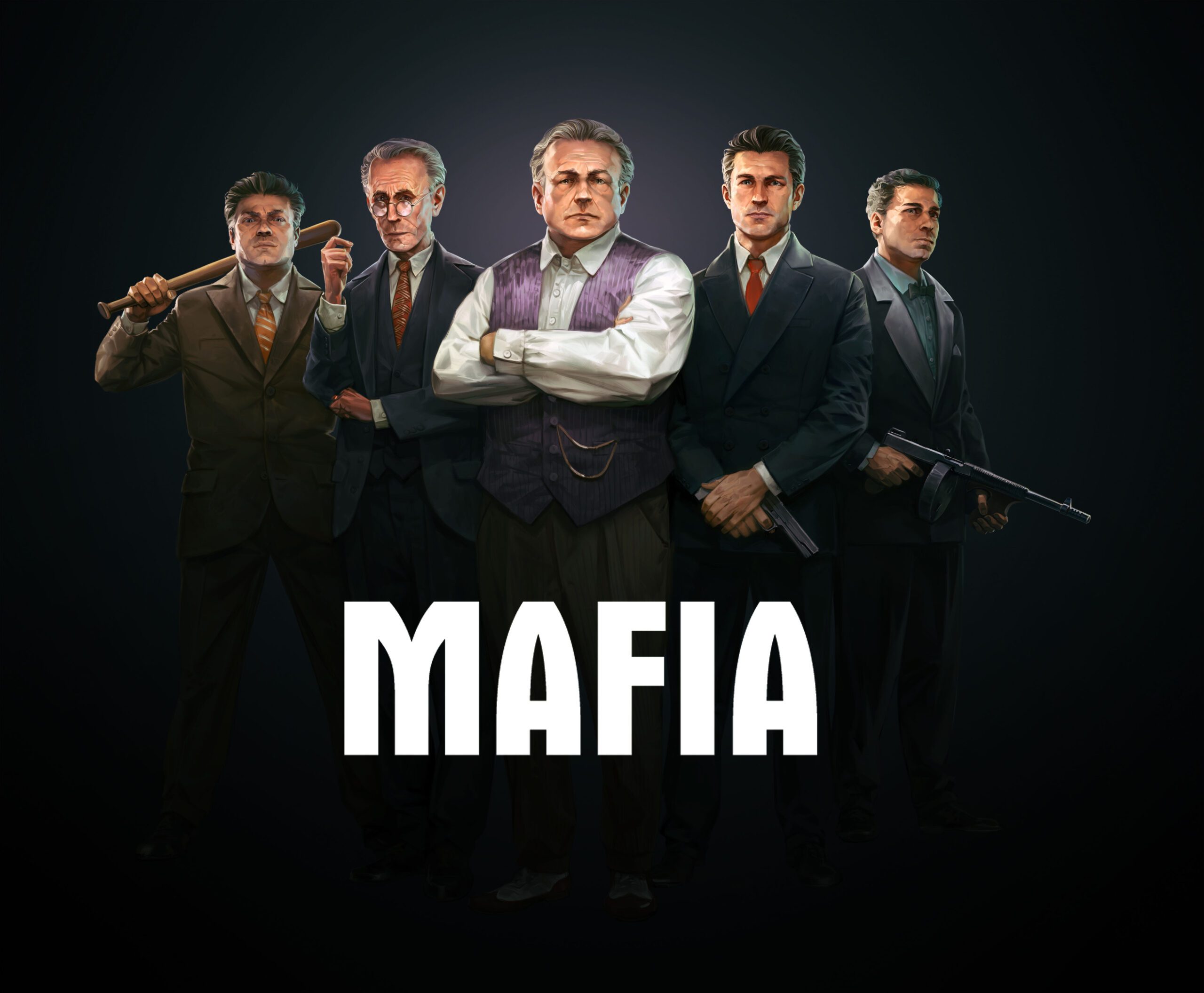 A vintage mafia scene set in the Italian countryside featuring mafia characters in classic attire.