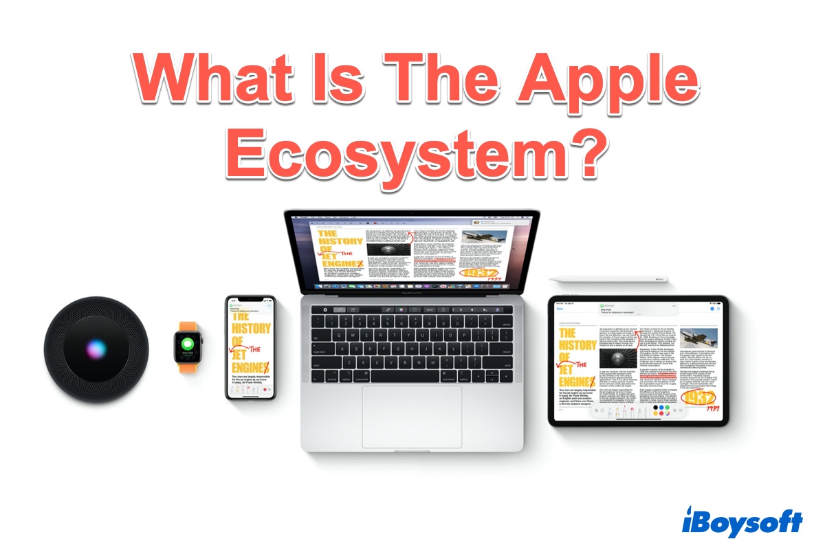 Illustration showing the seamless integration of Apple devices and features related to digital purchases and account transfers.