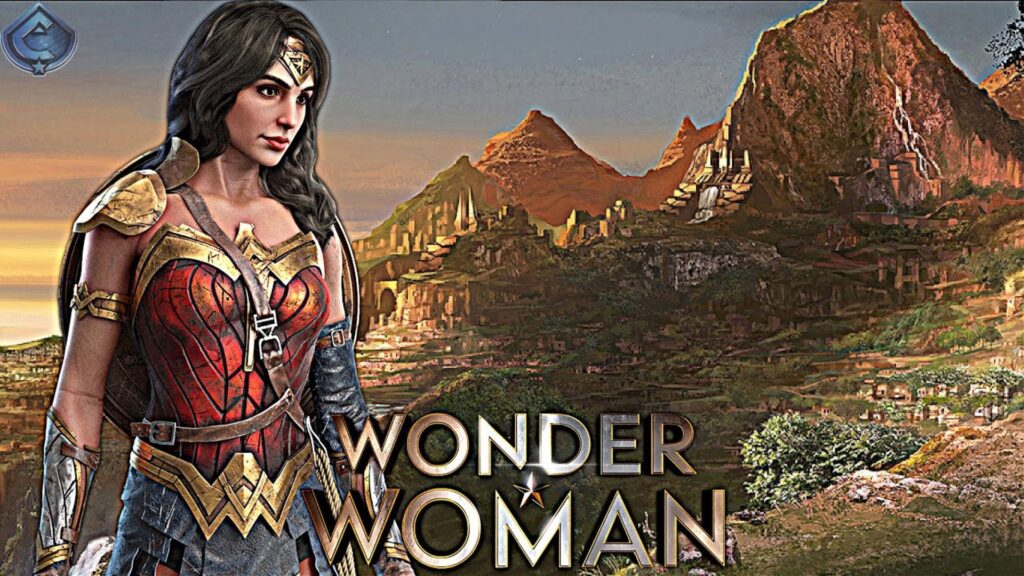 Digital artwork of a video game studio illustrating the development challenges of the Wonder Woman game by Monolith Productions.